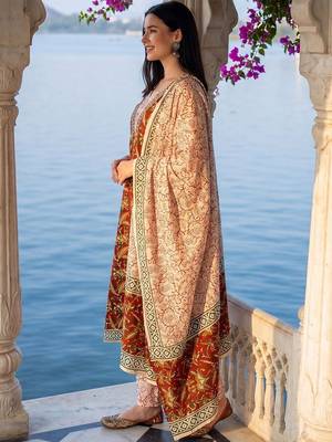 Women Ethnic Motifs Printed Regular Pure Cotton Kurta with Trousers & With Dupatta 3