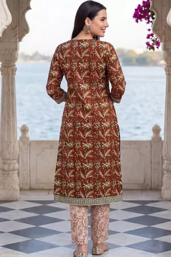 Women Ethnic Motifs Printed Regular Pure Cotton Kurta with Trousers & With Dupatta