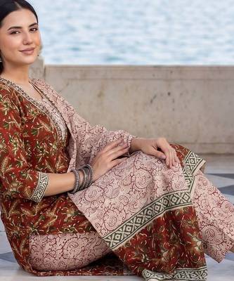 Women Ethnic Motifs Printed Regular Pure Cotton Kurta with Trousers & With Dupatta 5