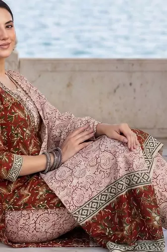 Women Ethnic Motifs Printed Regular Pure Cotton Kurta with Trousers & With Dupatta