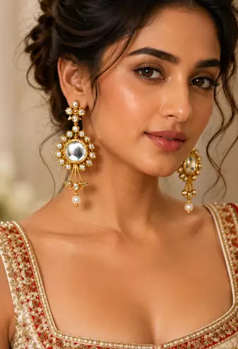Premium mirror kundan earrings