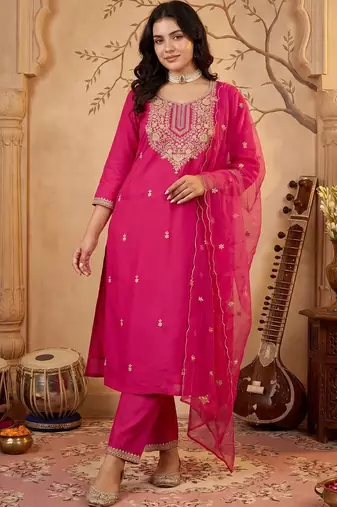 Women Ethnic Motifs Embroidered Regular Kurta with Trousers & With Dupatta