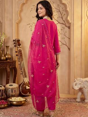Women Ethnic Motifs Embroidered Regular Kurta with Trousers & With Dupatta 5