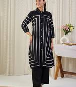 Geometric Printed Shirt Collar Straight Kurta With Trousers