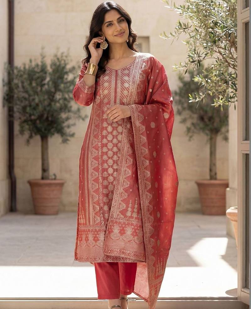 Women Regular Kurta with Trousers & With Dupatta