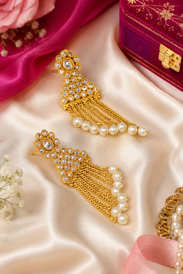 Premium Pearl Tassel Kundan Earrings 1