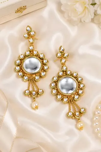 Premium mirror kundan earrings