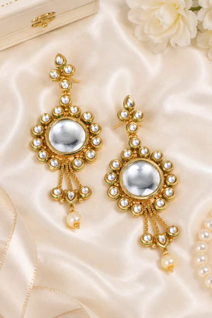 Premium mirror kundan earrings