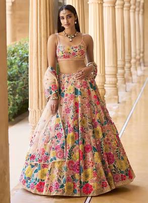 MULTICOLOR GEORGETTE SEQUINS & THREAD EMBROIDERED STITCHED LEHENGA CHOLI 1