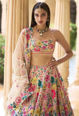 MULTICOLOR GEORGETTE SEQUINS & THREAD EMBROIDERED STITCHED LEHENGA CHOLI 2