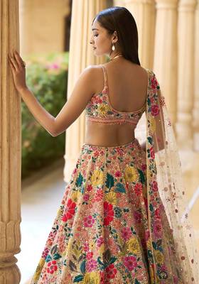 MULTICOLOR GEORGETTE SEQUINS & THREAD EMBROIDERED STITCHED LEHENGA CHOLI 3