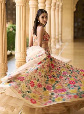 MULTICOLOR GEORGETTE SEQUINS & THREAD EMBROIDERED STITCHED LEHENGA CHOLI 5