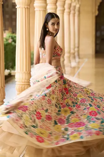 MULTICOLOR GEORGETTE SEQUINS & THREAD EMBROIDERED STITCHED LEHENGA CHOLI