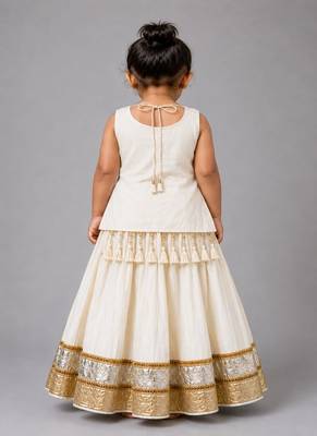 Off white cotton embroidered  mirror work kids lehenga choli 2