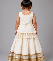 Off white cotton embroidered  mirror work kids lehenga choli