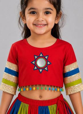 Multicolor cotton embroidered  mirror work kids lehenga choli 2