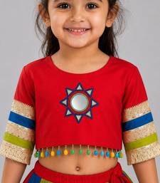 Multicolor cotton embroidered  mirror work kids lehenga choli