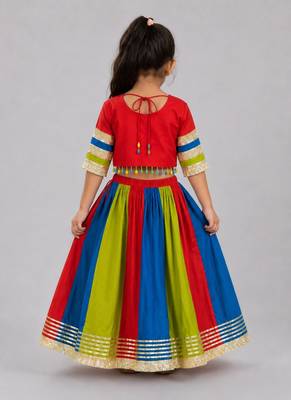 Multicolor cotton embroidered  mirror work kids lehenga choli 3