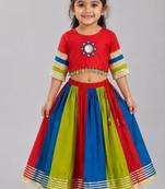 Multicolor cotton embroidered  mirror work kids lehenga choli