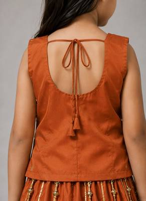 Orange cotton embroidered  mirror work kids lehenga choli 2