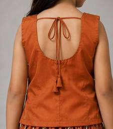 Orange cotton embroidered  mirror work kids lehenga choli