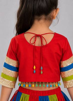Multicolor cotton embroidered  mirror work kids lehenga choli 4