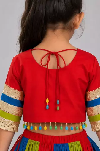 Multicolor cotton embroidered  mirror work kids lehenga choli