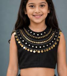 Black cotton embroidered  mirror work kids lehenga choli