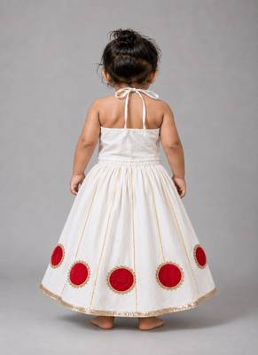 White cotton embroidered  patch work kids lehenga choli 1