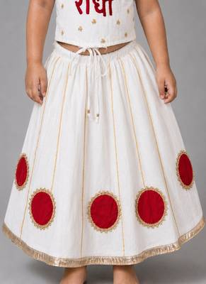 White cotton embroidered  patch work kids lehenga choli 2