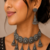 Oxidised Silver Floral Choker Necklace Set with Jhumka Earrings for Women, Traditional Navratri Garba Jewellery