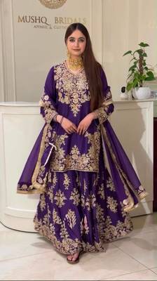 Purple Color Embroidery And Sequance Work Silk Blend Salwar Suit 1
