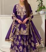 Purple Color Embroidery And Sequance Work Silk Blend Salwar Suit