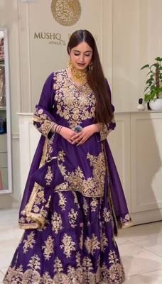 Purple Color Embroidery And Sequance Work Silk Blend Salwar Suit 2
