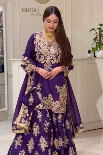 Purple Color Embroidery And Sequance Work Silk Blend Salwar Suit