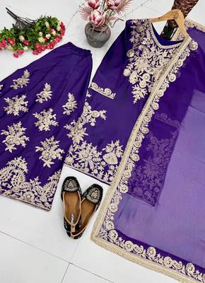 Purple Color Embroidery And Sequance Work Silk Blend Salwar Suit 4