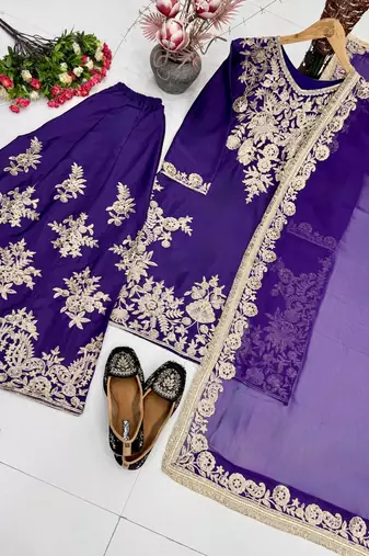 Purple Color Embroidery And Sequance Work Silk Blend Salwar Suit