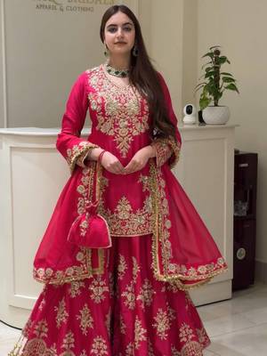 Rani Pink Color Embroidery And Sequance Work Silk Blend Salwar Suit 1