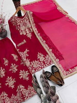 Rani Pink Color Embroidery And Sequance Work Silk Blend Salwar Suit 4
