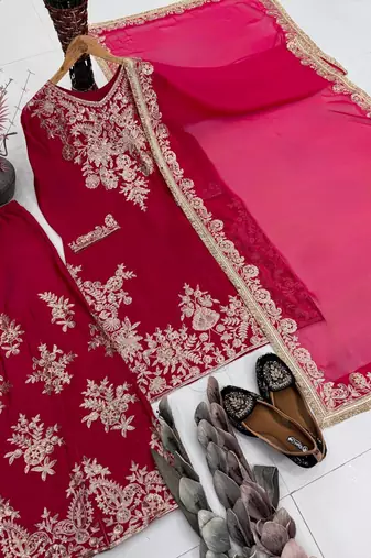Rani Pink Color Embroidery And Sequance Work Silk Blend Salwar Suit
