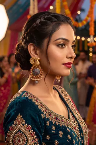 Antique Peacock Oxidized Jhumka Earrings with Ruby and Pearl