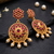 Antique Gold-Plated Kemp Ruby Jhumka Earrings with Pearl Drops