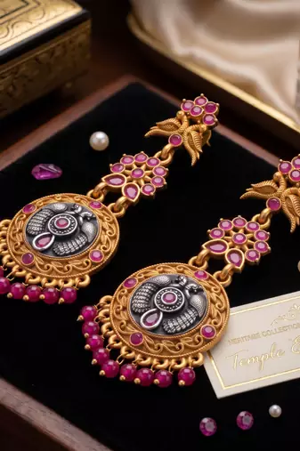 Antique Pink Kemp Stone Long Drop Earrings