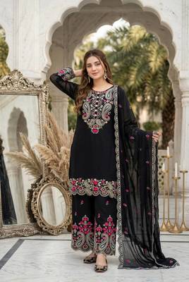 Black Color Sequance And Embroidery Work Silk Blend Salwar Suit 1