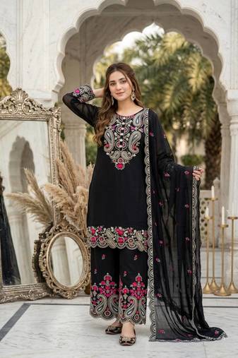 Black Sequance And Embroidery Work Silk Blend Salwar Suit