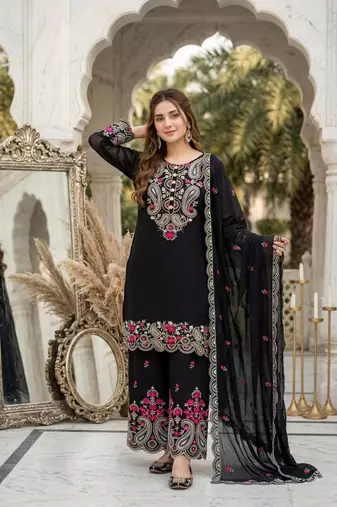 Black Color Sequance And Embroidery Work Silk Blend Salwar Suit