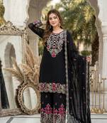 Black Color Sequance And Embroidery Work Silk Blend Salwar Suit