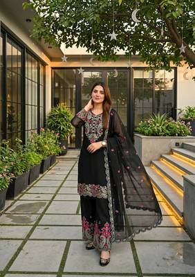 Black Color Sequance And Embroidery Work Silk Blend Salwar Suit 2