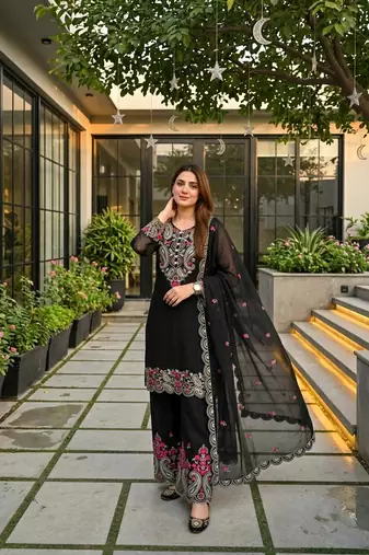 Black Color Sequance And Embroidery Work Silk Blend Salwar Suit