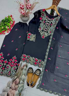 Black Color Sequance And Embroidery Work Silk Blend Salwar Suit 3